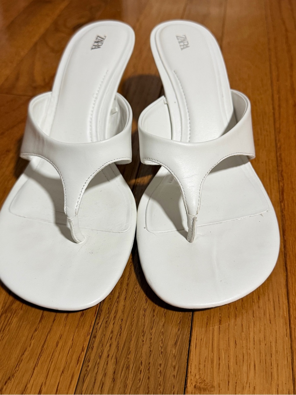 Zara White Thong Heeled Sandals - Picture 4 of 7